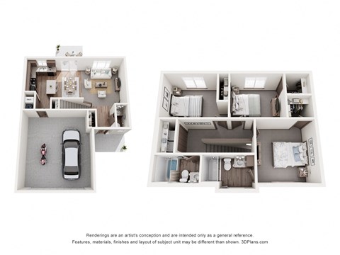 Floor plan for 3 beds, 2.5 baths, 1371 sqft